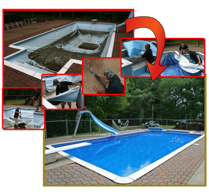This is a photo of the pool liner installation process.