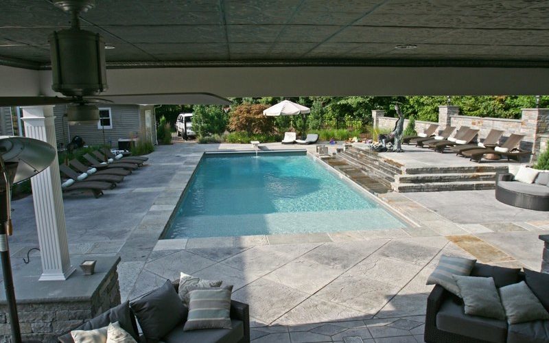 This Is A Photo Of A Custom Rectangular Inground Swimming Pool With Pool House.
