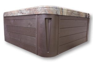 This is a photo of a hot tub with a mahogany base